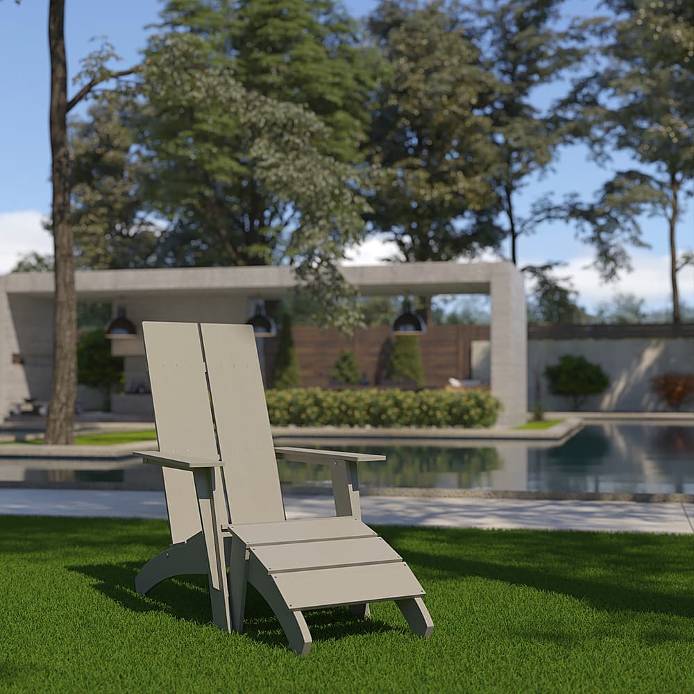Alt View 12. Alamont Home - Sawyer Indoor/Outdoor Modern 2-Slat Adirondack Style Chair and Footrest in Gray - Gray.