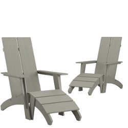 Flash Furniture - Sawyer Set of 2 Indoor/Outdoor 2-Slat Adirondack Style Chairs & Footrests in - Gray - Front_Zoom