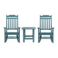 Flash Furniture - Winston Set of 2 Indoor/Outdoor Poly Resin Rocking Chairs with Side Table in - Teal - Front_Zoom