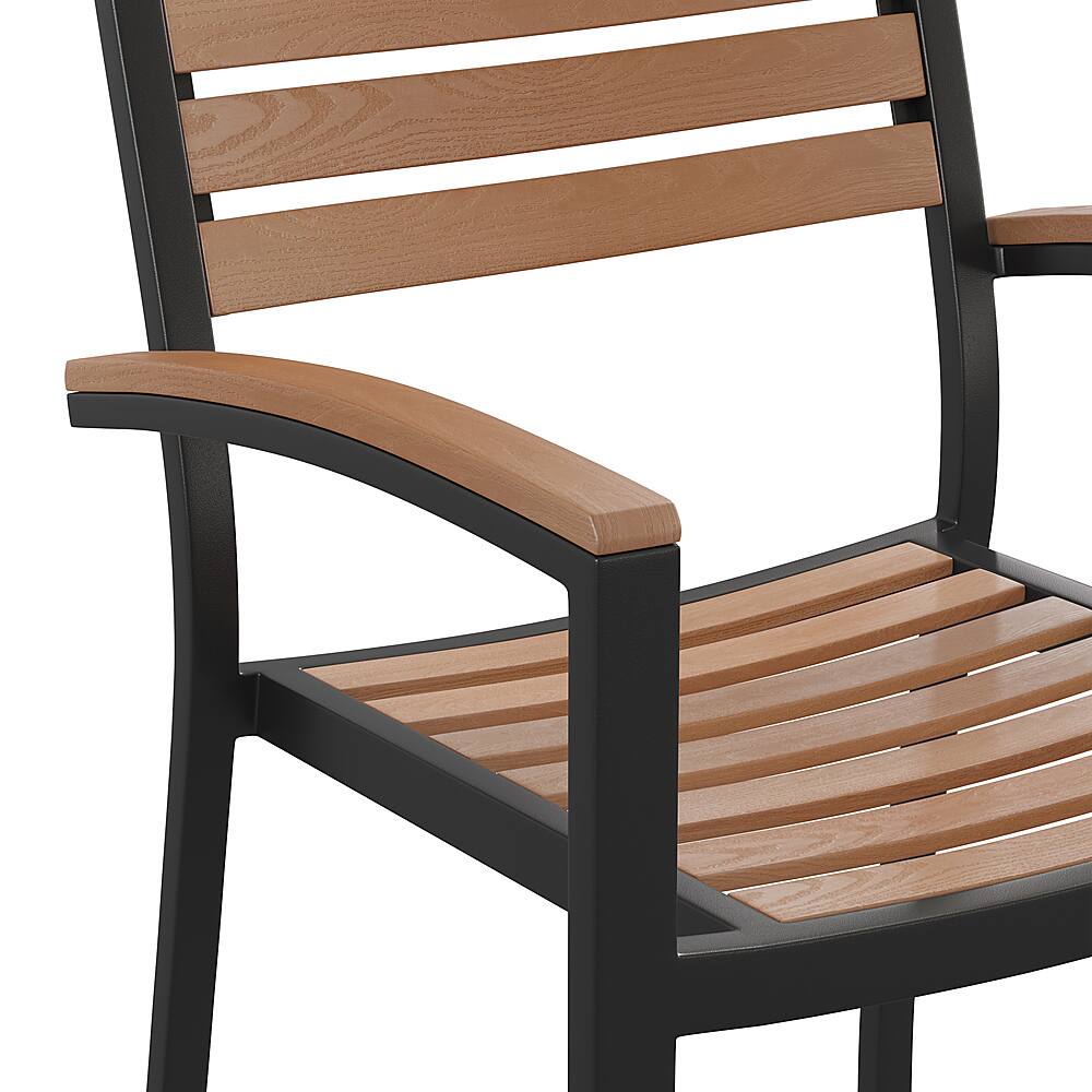 Lark 7 Piece Outdoor Patio Dining Table Set with 4 Synthetic Teak Stackable Chairs, Lark 30