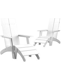 Flash Furniture - Sawyer Set of 2 Indoor/Outdoor 2-Slat Adirondack Style Chairs & Footrests in - White - Front_Zoom