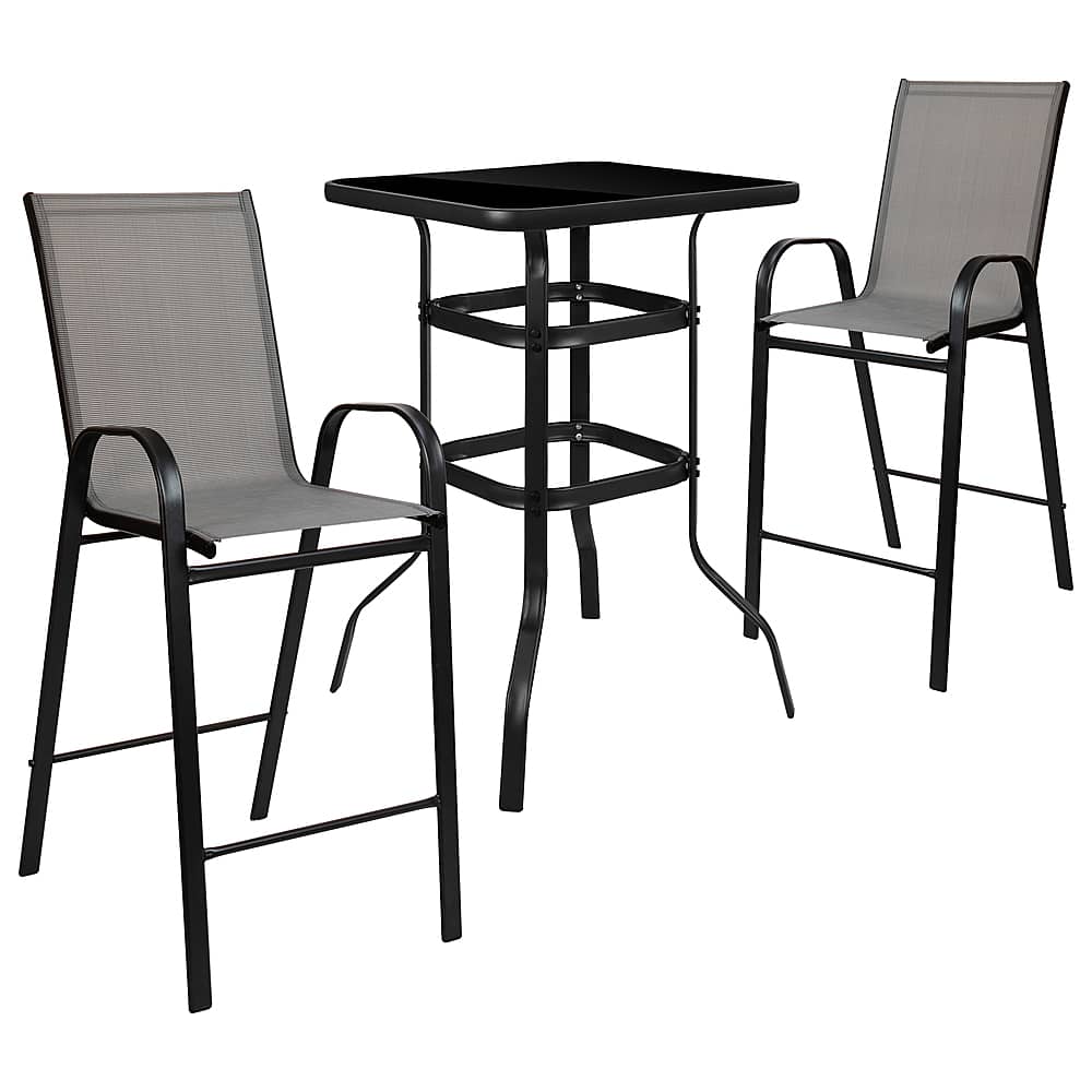 Front. Alamont Home - Brazos Outdoor Square Modern Steel 3 Piece Patio Set - Gray.