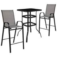 Flash Furniture - Brazos Outdoor Square Modern Steel 3 Piece Patio Set - Gray - Front_Zoom