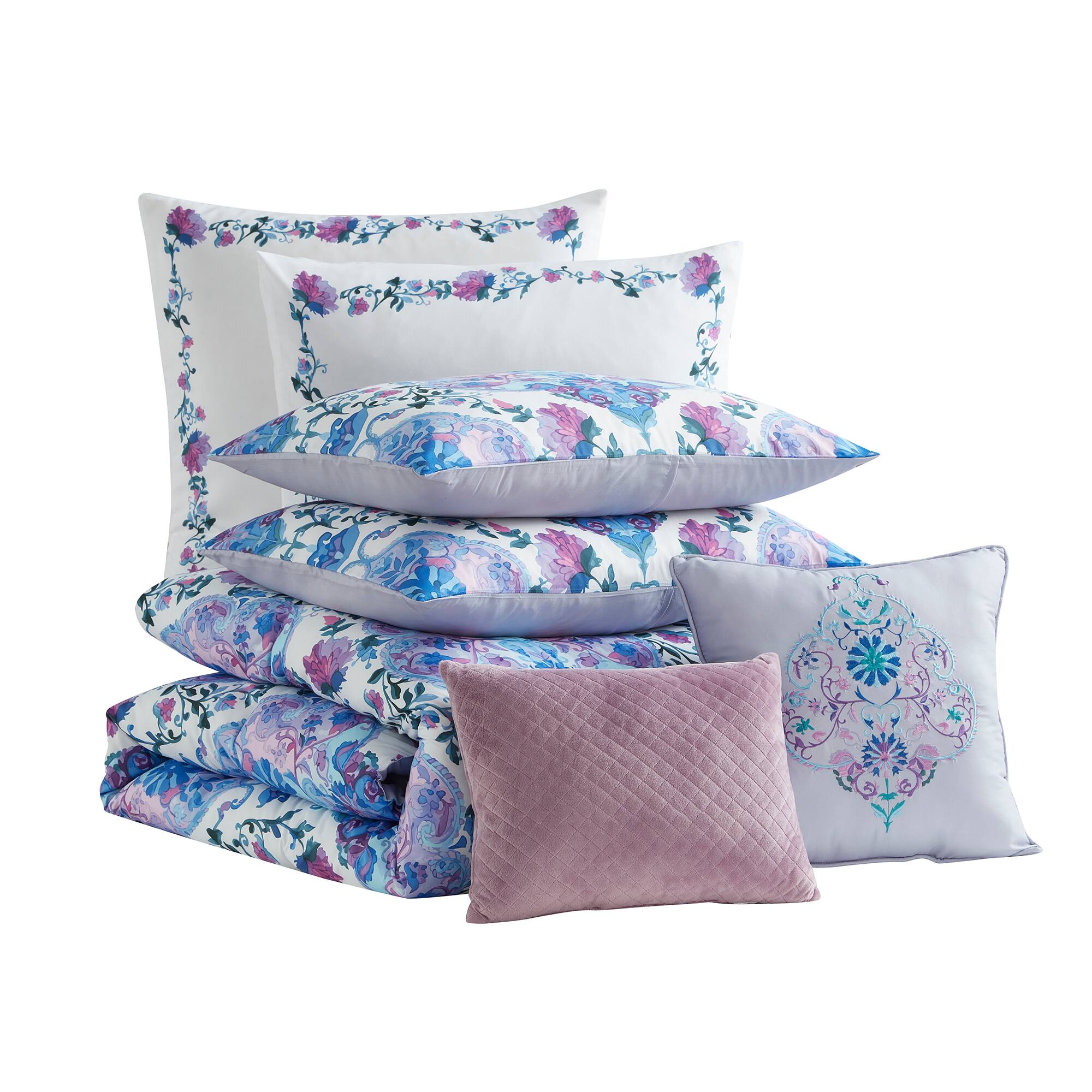 Angle. Sweet Home Collection - 7pc Juliette All Season Comforter & Decorative Pillow Set - King - Multicolored.
