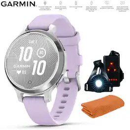 Garmin - Lily 2 Active Smartwatch Silver w/ Purple Silicone Band + Towel and Light - Silver with Purple Jasmine Silicone Band - (2024)