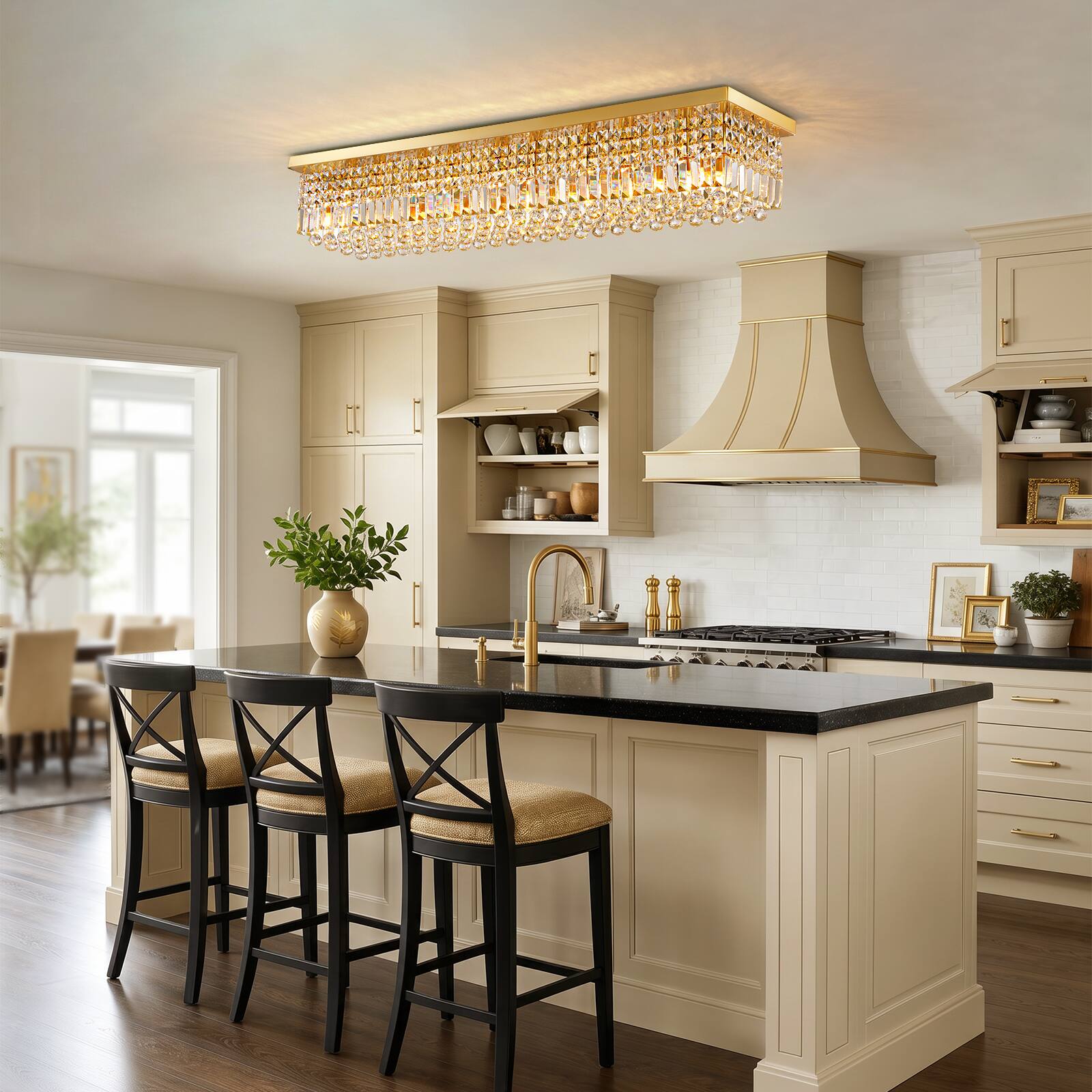 Alt View 4. Siljoy - 47.2-icnh 10-Light Gold K9 Crystal Chandelier, Dimmable E12 Flush Mount for Dining Kitchen Living Room - Gold.