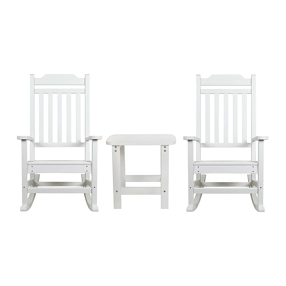 Front. Alamont Home - Winston Set of 2 Indoor/Outdoor Poly Resin Rocking Chairs with Side Table in White - White.