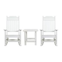Flash Furniture - Winston Set of 2 Indoor/Outdoor Poly Resin Rocking Chairs with Side Table in - White - Front_Zoom