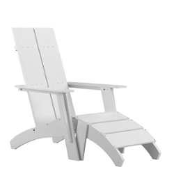 Flash Furniture - Sawyer Indoor/Outdoor Modern 2-Slat Adirondack Style Chair and Footrest in - White - Front_Zoom