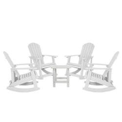 Flash Furniture - Savannah Set of 4 Poly Resin Adirondack Rocking Chairs with 1 Side Table in - White - Front_Zoom