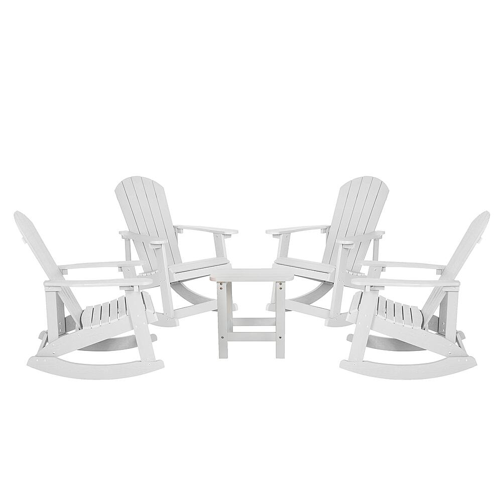 Front. Alamont Home - Savannah Set of 4 Poly Resin Adirondack Rocking Chairs with 1 Side Table in White - White.