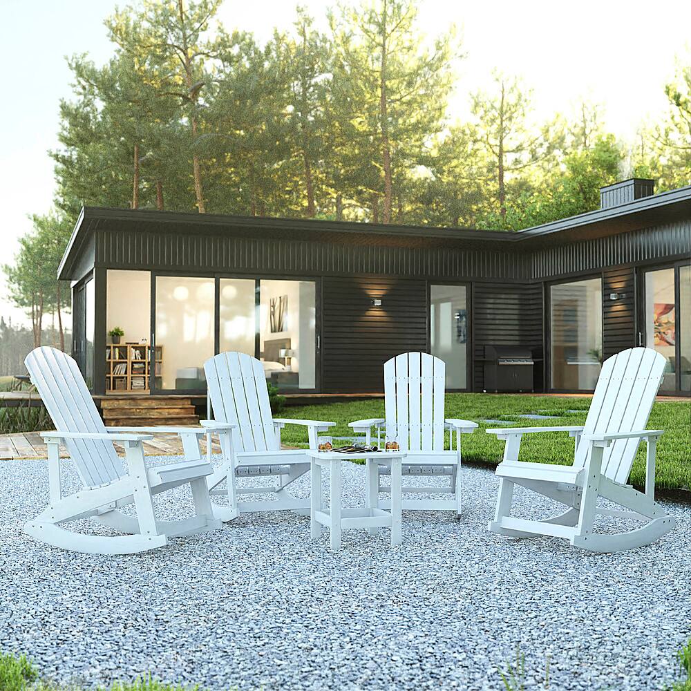 Alt View 12. Alamont Home - Savannah Set of 4 Poly Resin Adirondack Rocking Chairs with 1 Side Table in White - White.
