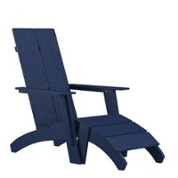 Flash Furniture - Sawyer Indoor/Outdoor Modern 2-Slat Adirondack Style Chair and Footrest in Blue - Navy - Front_Zoom