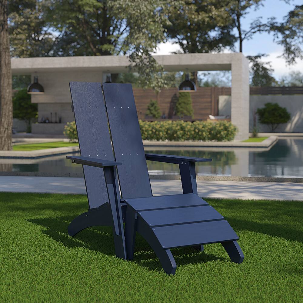 Alt View 12. Alamont Home - Sawyer Indoor/Outdoor Modern 2-Slat Adirondack Style Chair and Footrest in Navy Blue - Navy.
