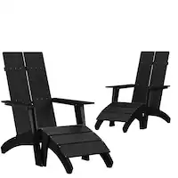 Alamont Home - Sawyer Set of 2 Indoor/Outdoor 2-Slat Adirondack Style Chairs & Footrests - Black - Front_Zoom