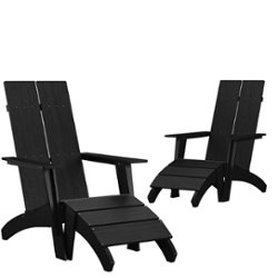 Flash Furniture - Sawyer Set of 2 Indoor/Outdoor 2-Slat Adirondack Style Chairs & Footrests in - Black - Front_Zoom