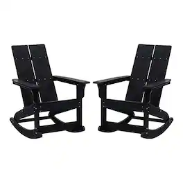 Alamont Home - Finn Indoor/Outdoor modern 2-Slat Adirondack Poly Resin Rockers - Set of 2 - Black