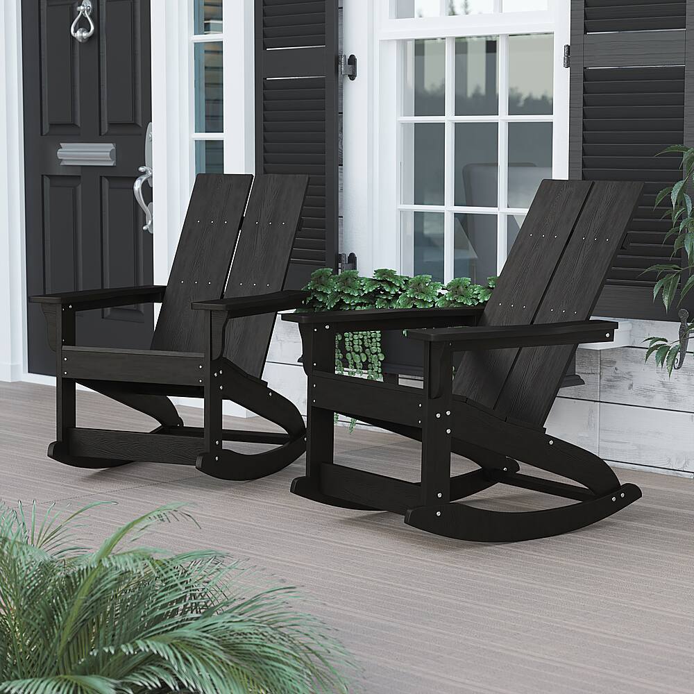 Alt View 12. Alamont Home - Finn Indoor/Outdoor modern 2-Slat Adirondack Poly Resin Rockers in Black - Set of 2 - Black.