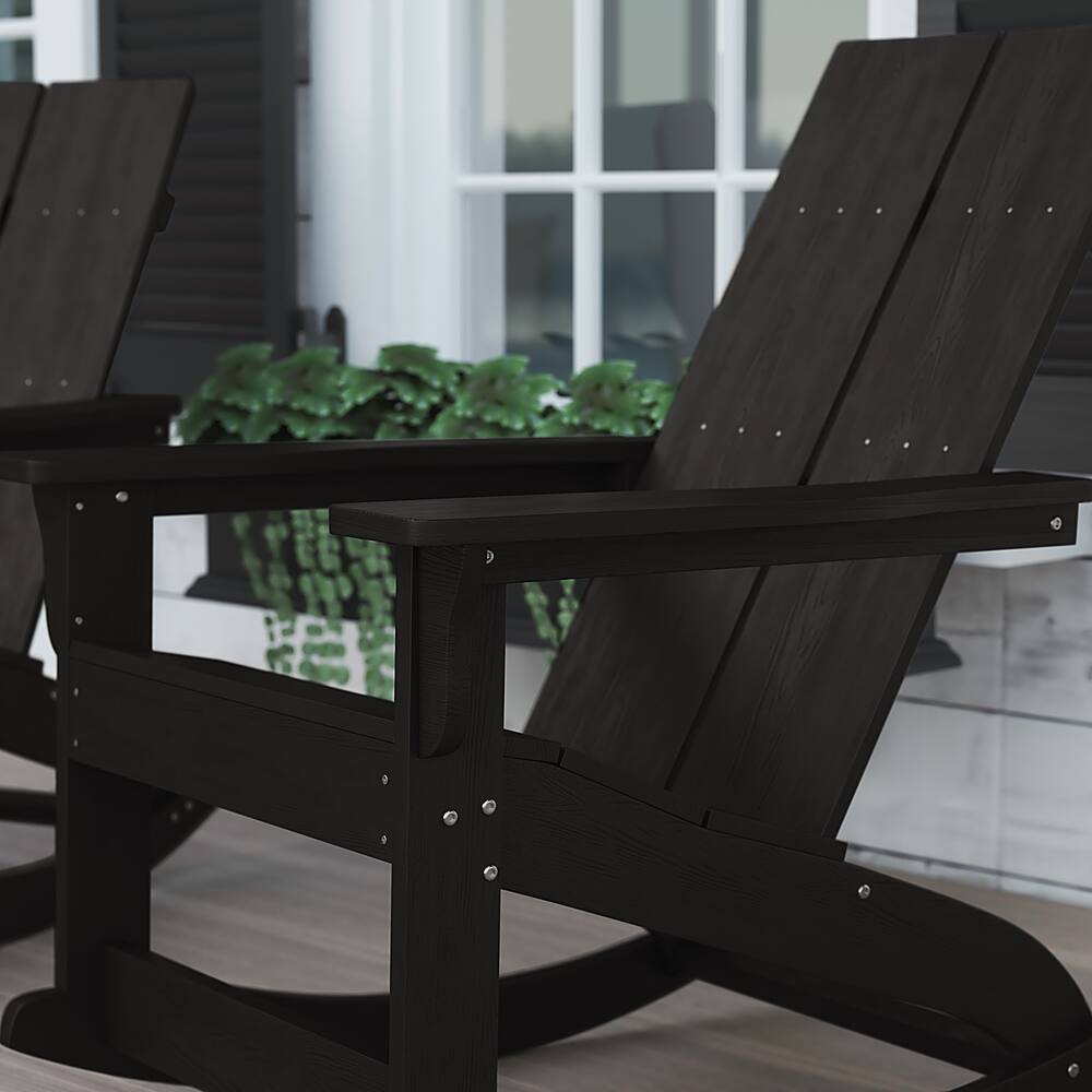 Alt View 14. Alamont Home - Finn Indoor/Outdoor modern 2-Slat Adirondack Poly Resin Rockers in Black - Set of 2 - Black.