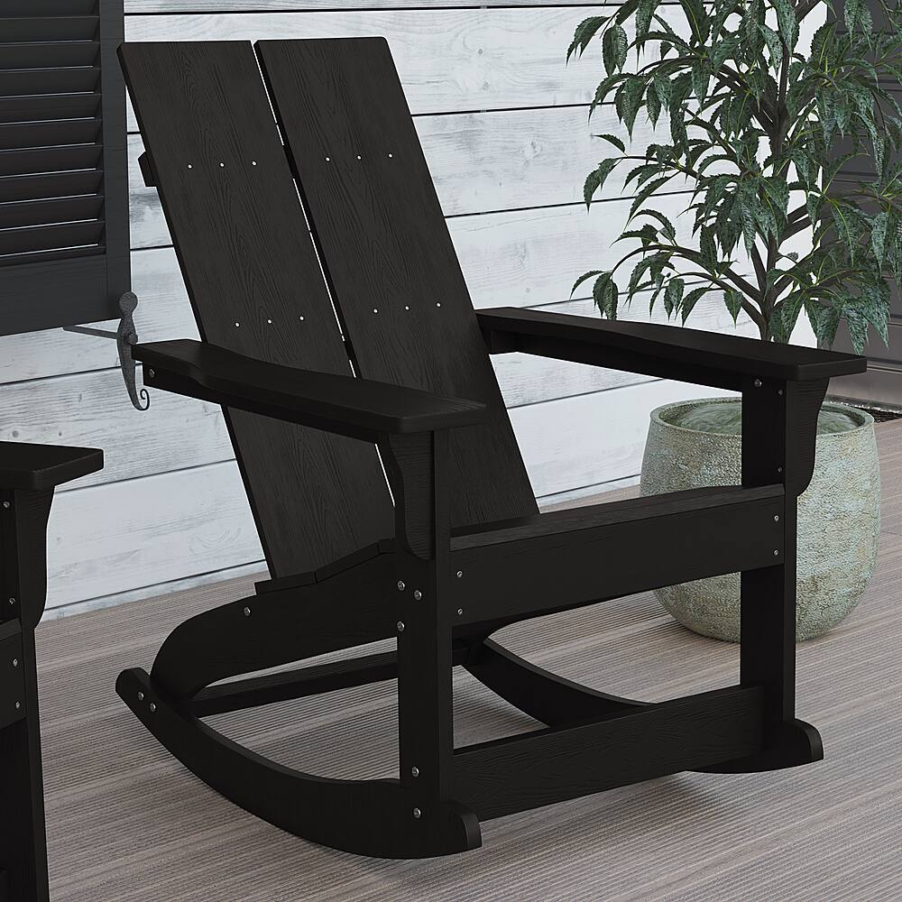 Alt View 15. Alamont Home - Finn Indoor/Outdoor modern 2-Slat Adirondack Poly Resin Rockers in Black - Set of 2 - Black.
