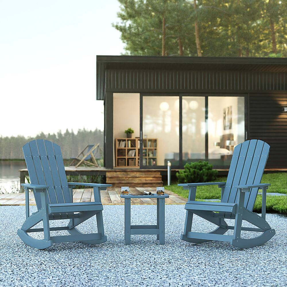 Alt View 12. Alamont Home - Savannah Set of 2 Poly Resin Adirondack Rocking Chairs with 1 Side Table in Sea Foam - Sea Foam.
