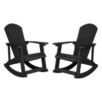 Flash Furniture - Savannah Adirondack Poly Resin Rocking Chairs for Indoor/Outdoor Use in - 2 Pack - Black - Front_Zoom