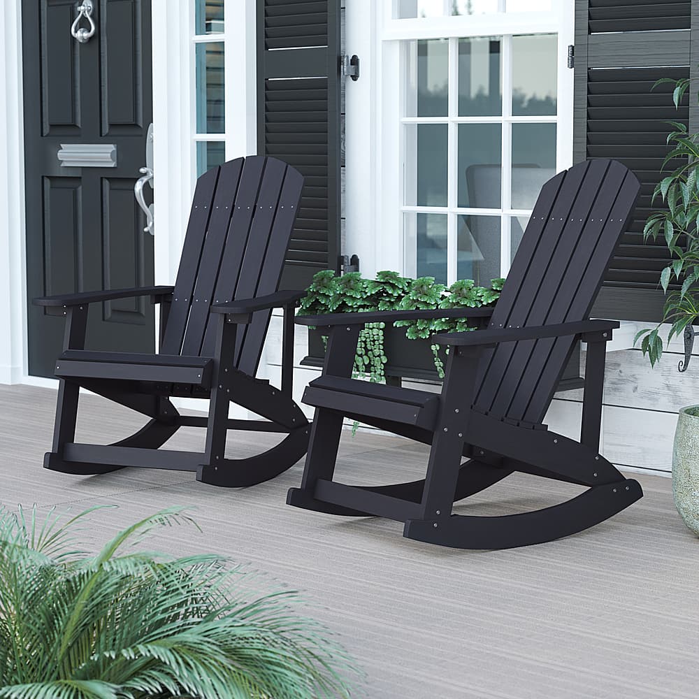 Alt View 12. Alamont Home - Savannah Adirondack Poly Resin Rocking Chairs for Indoor/Outdoor Use in Black - 2 Pack - Black.
