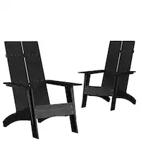 Alamont Home - Sawyer Set of 2 Modern Dual Slat Back Indoor/Outdoor Adirondack Style Chairs - Black - Front_Zoom