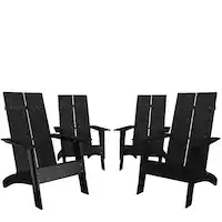 Alamont Home - Sawyer Set of 4 Modern Dual Slat Back Indoor/Outdoor Adirondack Style Chairs - Black - Front_Zoom