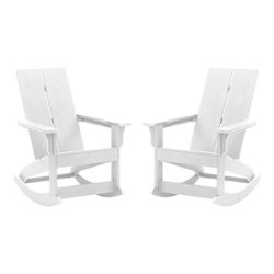 Flash Furniture - Finn Indoor/Outdoor modern 2-Slat Adirondack Poly Resin Rockers in - Set of 2 - White - Front_Zoom