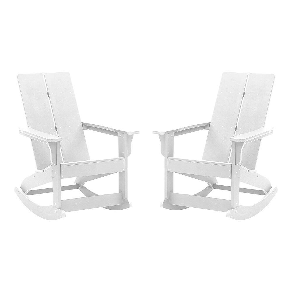 Alamont Home - Finn Indoor/Outdoor modern 2-Slat Adirondack Poly Resin Rockers - Set of 2 - White