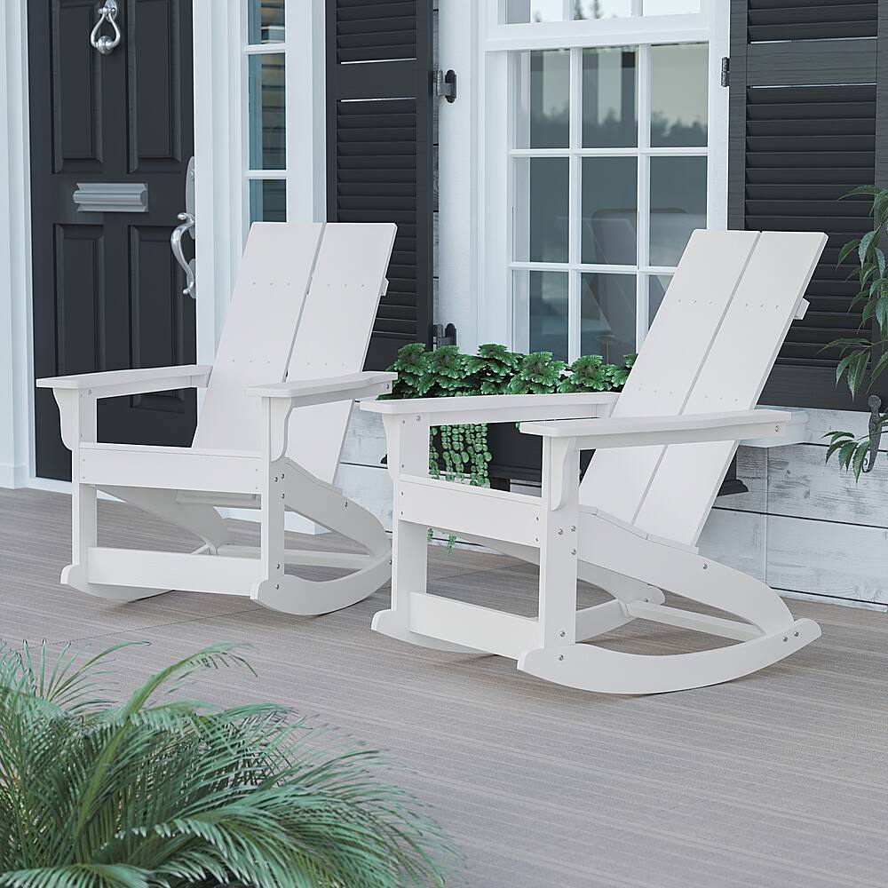 Alt View 12. Alamont Home - Finn Indoor/Outdoor modern 2-Slat Adirondack Poly Resin Rockers in White - Set of 2 - White.