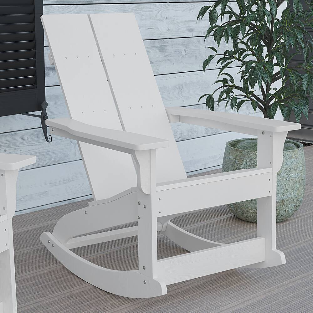 Alt View 15. Alamont Home - Finn Indoor/Outdoor modern 2-Slat Adirondack Poly Resin Rockers in White - Set of 2 - White.
