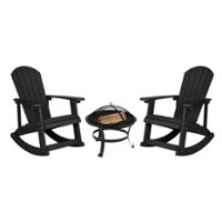 Flash Furniture - Savannah Rocking Patio Chairs and Fire Pit - Black - Front_Zoom