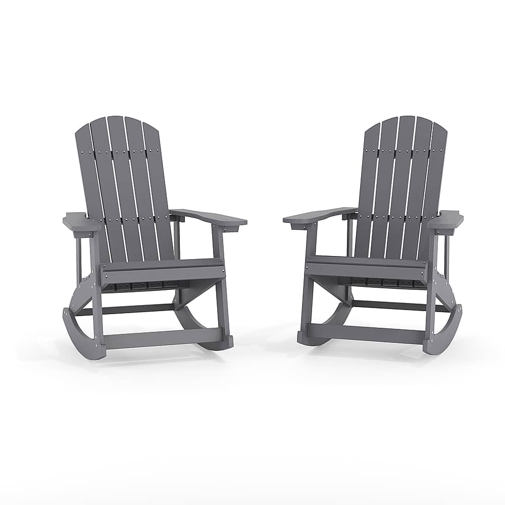 Alamont Home - Savannah Adirondack Poly Resin Rocking Chairs for Indoor/Outdoor Use in White - 2 Pack - Light Gray - Front_Zoom