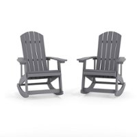 Flash Furniture - Savannah Adirondack Poly Resin Rocking Chairs for Indoor/Outdoor Use in White - 2 Pack - Light Gray - Front_Zoom