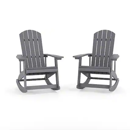 Front. Alamont Home - Savannah Adirondack Poly Resin Rocking Chairs for Indoor/Outdoor Use in White - 2 Pack - Light Gray.