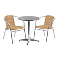 Flash Furniture - Lila Outdoor Round Contemporary Aluminum 3 Piece Patio Set - Beige - Front_Zoom