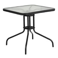 Flash Furniture - Barker Square Contemporary Patio Table - Clear Top/Black Rattan - Front_Zoom