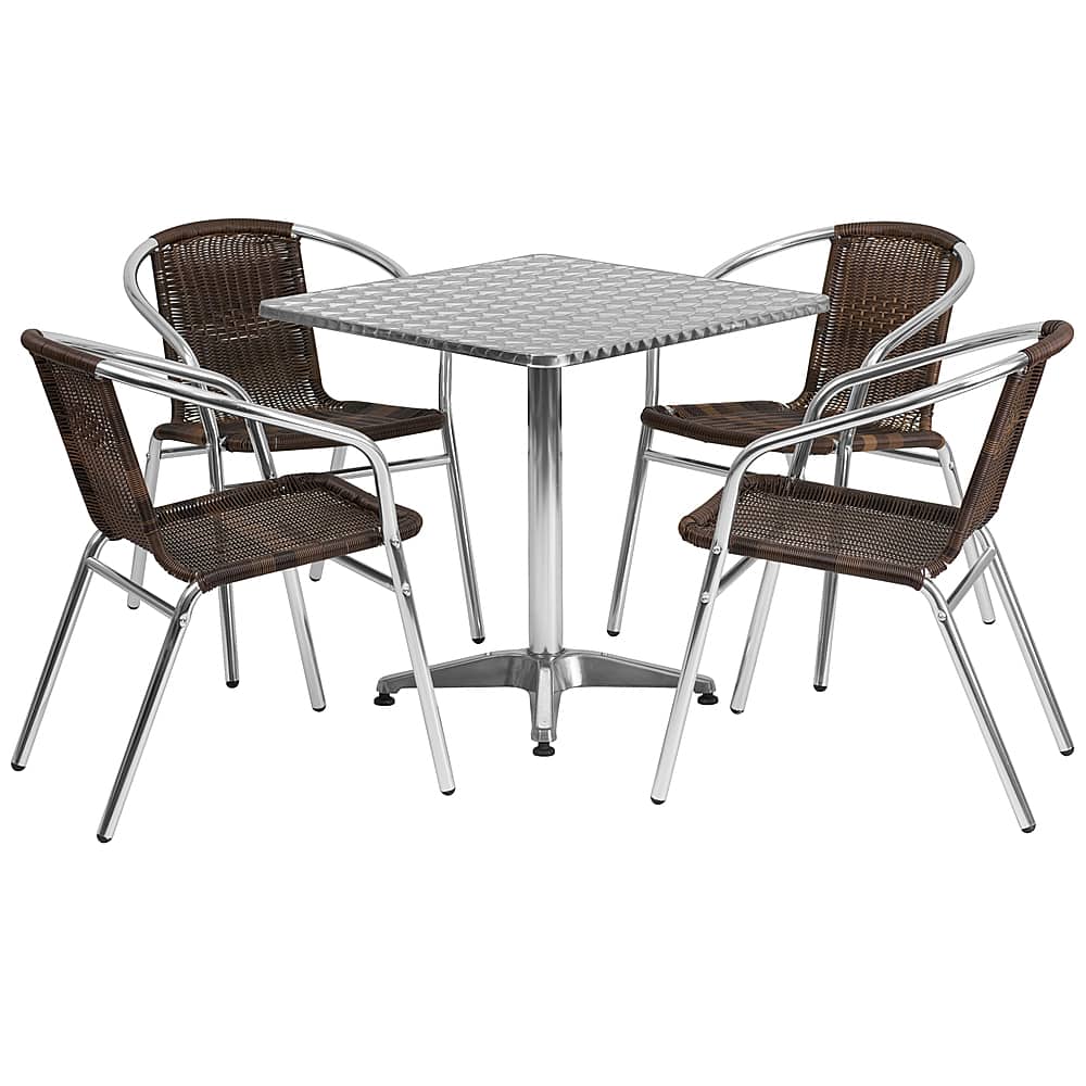 Front. Alamont Home - Lila Outdoor Square Contemporary Aluminum 5 Piece Patio Set - Dark Brown.