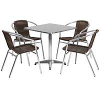 Alamont Home - Lila Outdoor Square Contemporary Aluminum 5 Piece Patio Set - Dark Brown - Front_Zoom