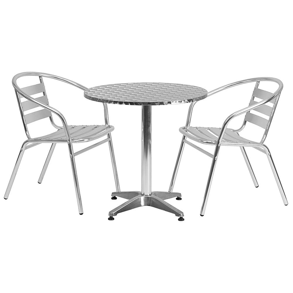 Front. Alamont Home - Lila Outdoor Round Contemporary Aluminum 3 Piece Patio Set - Aluminum.