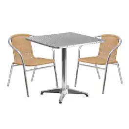 Alamont Home - Lila Outdoor Square Contemporary Aluminum 3 Piece Patio Set - Beige