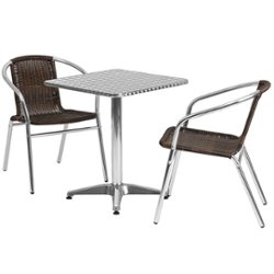 Flash Furniture - Lila Outdoor Square Contemporary Aluminum 3 Piece Patio Set - Dark Brown - Front_Zoom