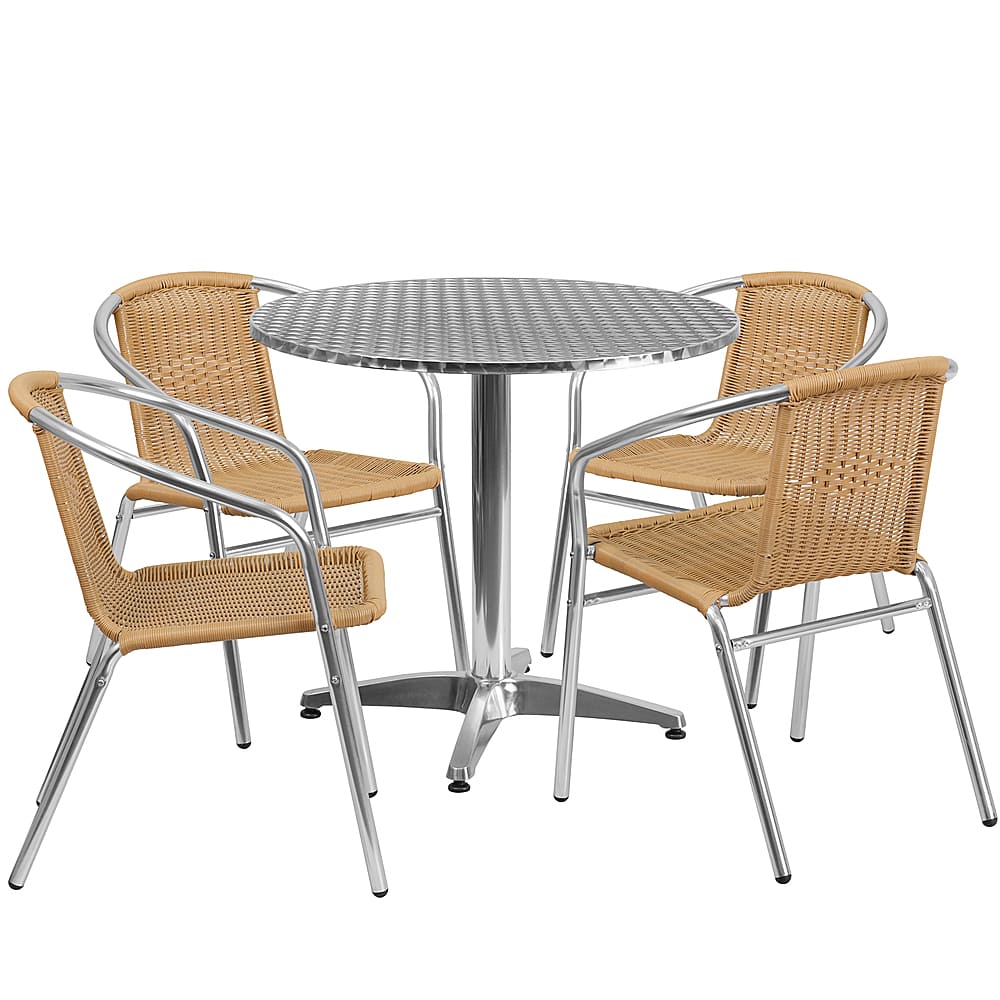 Front. Alamont Home - Lila Outdoor Round Contemporary Aluminum 5 Piece Patio Set - Beige.