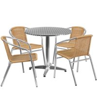 Flash Furniture - Lila Outdoor Round Contemporary Aluminum 5 Piece Patio Set - Beige - Front_Zoom