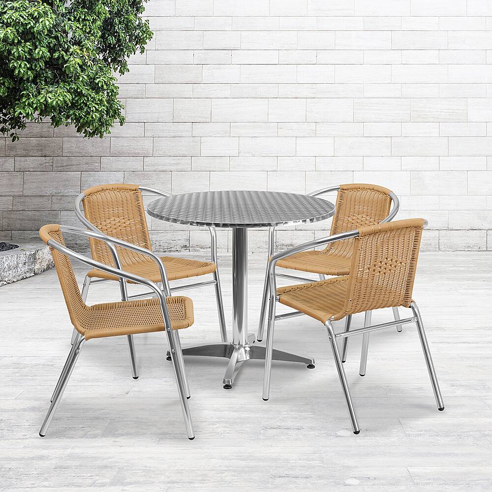 Alt View 11. Alamont Home - Lila Outdoor Round Contemporary Aluminum 5 Piece Patio Set - Beige.