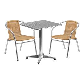 Alamont Home - Lila Outdoor Square Contemporary Aluminum 3 Piece Patio Set - Beige