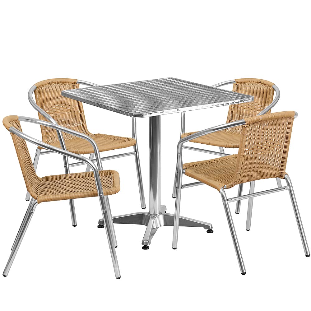 Alamont Home - Lila Outdoor Square Contemporary Aluminum 5 Piece Patio Set - Beige - Front_Zoom
