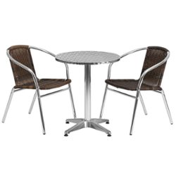 Flash Furniture - Lila Outdoor Round Contemporary Aluminum 3 Piece Patio Set - Dark Brown - Front_Zoom